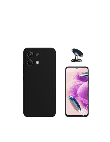 Kit Película Hydrogel Full Cover Frente + Capa Silicone Líquido + Suporte Magnético de Carro Phonecare para Xiaomi Redmi Note 13