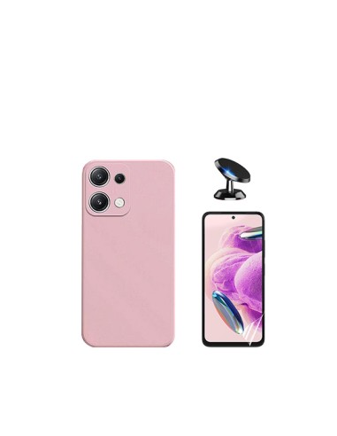 Kit Película Hydrogel Full Cover Frente + Capa Silicone Líquido + Suporte Magnético de Carro Phonecare para Xiaomi Redmi Note 13