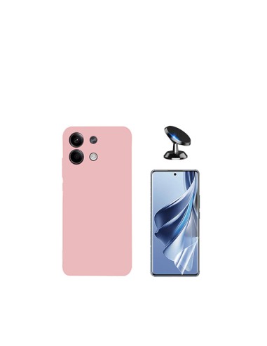 Kit Película Hydrogel Full Cover Frente + Capa Silicone Líquido + Suporte Magnético de Carro Phonecare para Xiaomi Redmi Note 13
