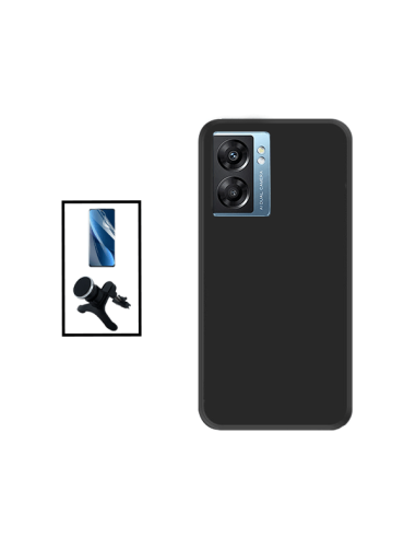 Kit Película Hydrogel Full Cover Frente + Capa Silicone Líquido + Suporte Magnético de Carro Reforçado para onePlus A57 - Preto