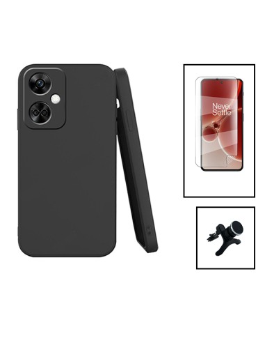 Kit Película Hydrogel Full Cover Frente + Capa Silicone Líquido + Suporte Magnético de Carro Reforçado para Oppo K11 - Preto