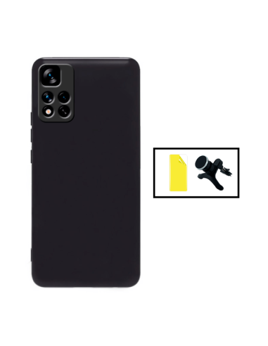 Kit Película Hydrogel Full Cover Frente + Capa Silicone Líquido + Suporte Magnético de Carro Reforçado para Xiaomi Redmi 10 Prim