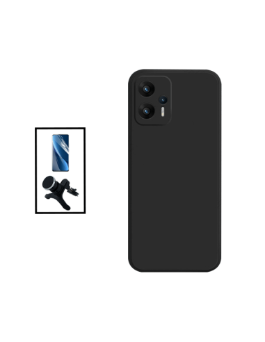 Kit Película Hydrogel Full Cover Frente + Capa Silicone Líquido + Suporte Magnético de Carro Reforçado para Xiaomi Redmi K50i - 
