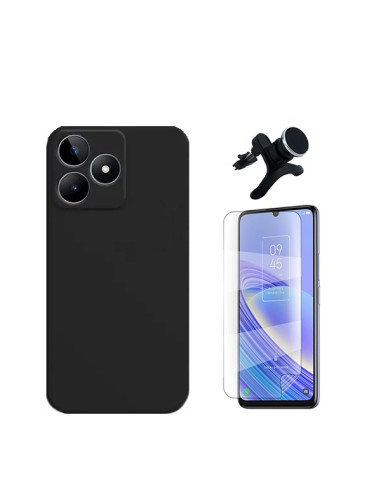 Kit Película Hydrogel Full Cover Frente + Capa Silicone Líquido + Suporte Magnético de Carro Reforçado Phonecare para Realme C53