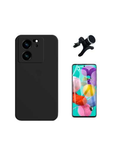 Kit Película Hydrogel Full Cover Frente + Capa Silicone Líquido + Suporte Magnético de Carro Reforçado Phonecare para Xiaomi 13T