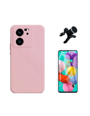 Kit Película Hydrogel Full Cover Frente + Capa Silicone Líquido + Suporte Magnético de Carro Reforçado Phonecare para Xiaomi 13T