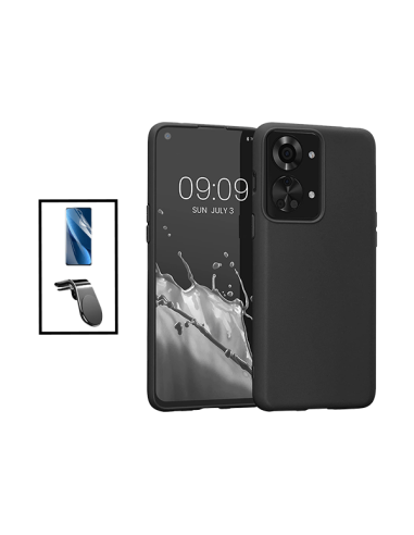 Kit Película Hydrogel Full Cover Frente + Capa Silicone Líquido + Suporte Magnético L Safe Driving Carro para onePlus Nord 2T - 