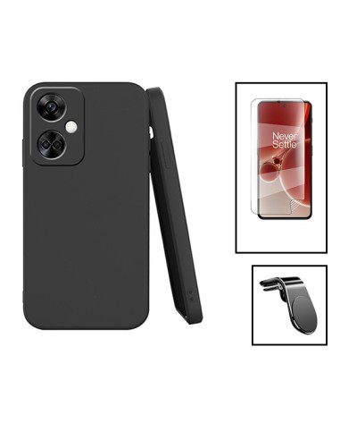 Kit Película Hydrogel Full Cover Frente + Capa Silicone Líquido + Suporte Magnético L Safe Driving Carro para onePlus Nord CE3 -