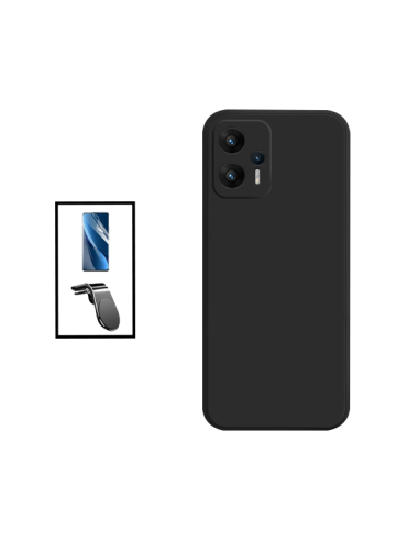 Kit Película Hydrogel Full Cover Frente + Capa Silicone Líquido + Suporte Magnético L Safe Driving Carro para Xiaomi Redmi Note 