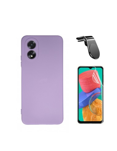 Kit Película Hydrogel Full Cover Frente + Capa Silicone Líquido + Suporte Magnético L Safe Driving Carro Phonecare para Oppo A38