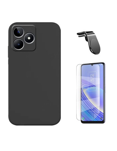 Kit Película Hydrogel Full Cover Frente + Capa Silicone Líquido + Suporte Magnético L Safe Driving Carro Phonecare para Realme C