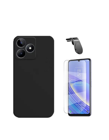 Kit Película Hydrogel Full Cover Frente + Capa Silicone Líquido + Suporte Magnético L Safe Driving Carro Phonecare para Realme C