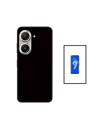 Kit Película Hydrogel Full Cover Frente + Capa Silicone Líquido para Asus Zenfone 9 - Preto