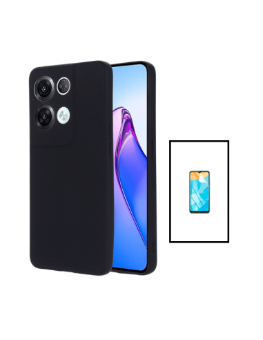 Kit Película Hydrogel Full Cover Frente + Capa Silicone Líquido para Oppo Reno8 Pro 5G - Preto