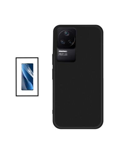 Kit Película Hydrogel Full Cover Frente + Capa Silicone Líquido para Xiaomi Redmi K50 Pro - Preto