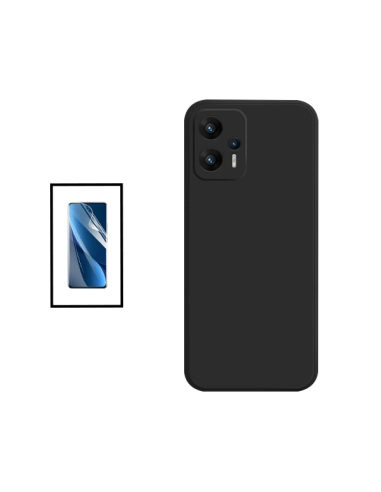 Kit Película Hydrogel Full Cover Frente + Capa Silicone Líquido para Xiaomi Redmi Note 11T Pro+ Plus - Preto
