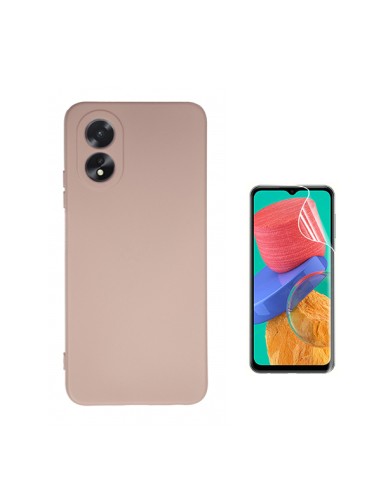 Kit Película Hydrogel Full Cover Frente + Capa Silicone Líquido Phonecare para Oppo A38 4G - Rosa