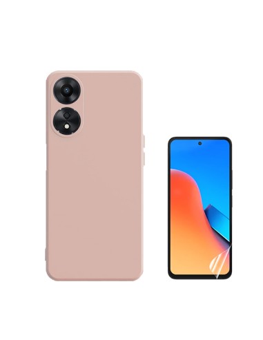 Kit Película Hydrogel Full Cover Frente + Capa Silicone Líquido Phonecare para Oppo A58 4G - Rosa