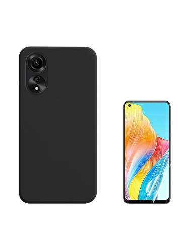 Kit Película Hydrogel Full Cover Frente + Capa Silicone Líquido Phonecare para Oppo A78 4G - Preto