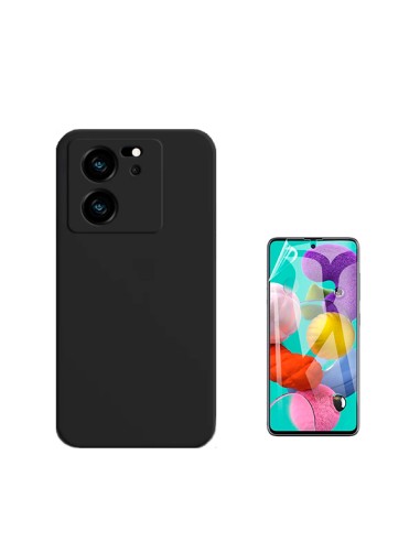 Kit Película Hydrogel Full Cover Frente + Capa Silicone Líquido Phonecare para Xiaomi 13T - Preto