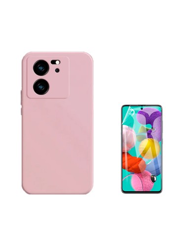 Kit Película Hydrogel Full Cover Frente + Capa Silicone Líquido Phonecare para Xiaomi 13T - Rosa