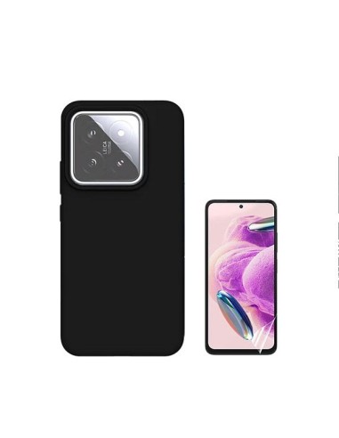 Kit Película Hydrogel Full Cover Frente + Capa Silicone Líquido Phonecare para Xiaomi 14 - Preto
