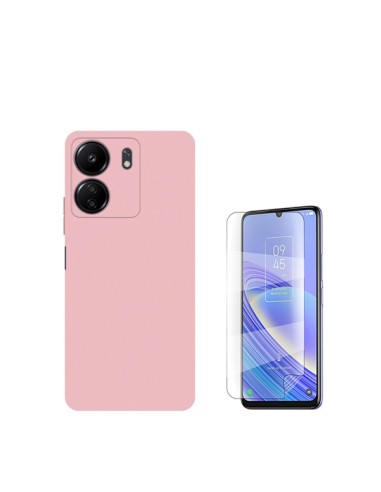 Kit Película Hydrogel Full Cover Frente + Capa Silicone Líquido Phonecare para Xiaomi Redmi 13C - Rosa