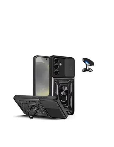 Kit Suporte Magnético + Capa Magnetic Slide Window  para Samsung Galaxy S24 5G - Preto