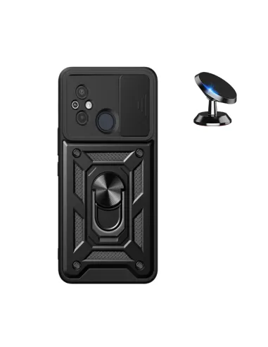 Kit Suporte Magnético + Capa Magnetic Slide Window  para Xiaomi Poco C55 - Preto