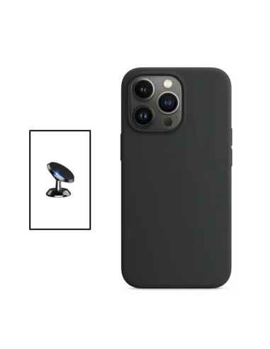 Kit Suporte Magnético + Capa Silicone Líquido para Apple iPhone 14 Pro Max - Preto