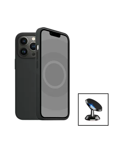 Kit Suporte Magnético + Capa Silicone Líquido para Apple iPhone 15 - Preto