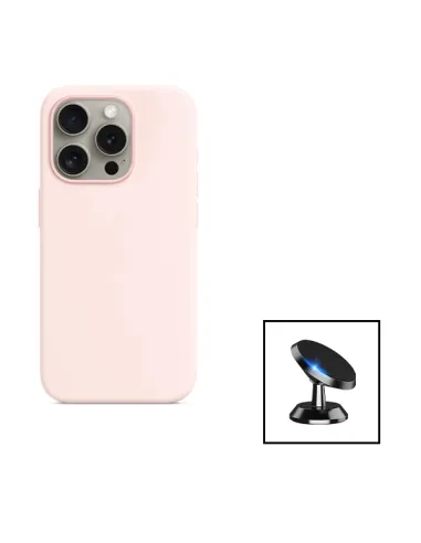 Kit Suporte Magnético + Capa Silicone Líquido para Apple iPhone 15 Pro Max - Rosa