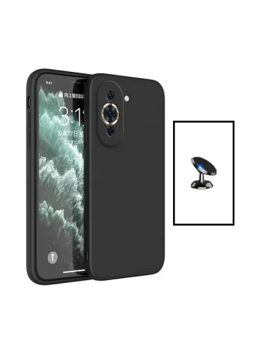 Kit Suporte Magnético + Capa Silicone Líquido para Huawei Nova 10 - Preto