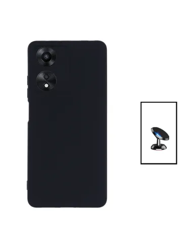 Kit Suporte Magnético + Capa Silicone Líquido para Oppo A17 - Preto