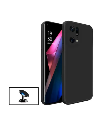 Kit Suporte Magnético + Capa Silicone Líquido para Oppo Find X5 - Preto