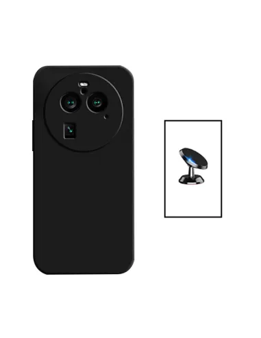 Kit Suporte Magnético + Capa Silicone Líquido para Oppo Find X6 - Preto