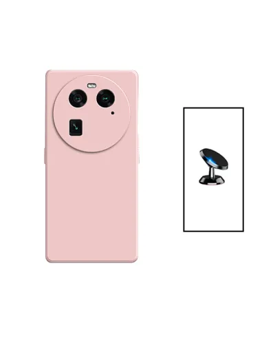 Kit Suporte Magnético + Capa Silicone Líquido para Oppo Find X6 - Rosa