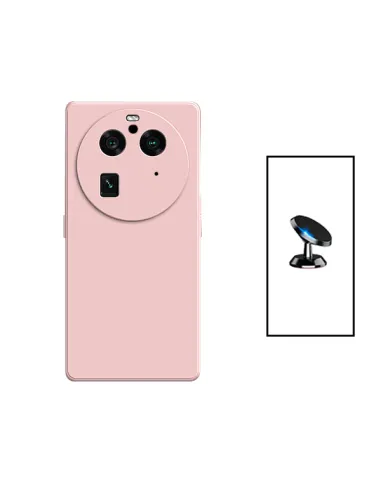 Kit Suporte Magnético + Capa Silicone Líquido para Oppo Find X6 Pro - Rosa