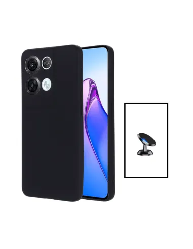 Kit Suporte Magnético + Capa Silicone Líquido para Oppo Reno8 Pro Plus 5G - Preto