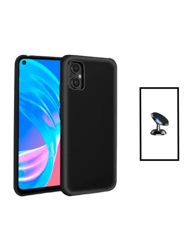 Kit Suporte Magnético + Capa Silicone Líquido para Oppo Reno8 Lite - Preto