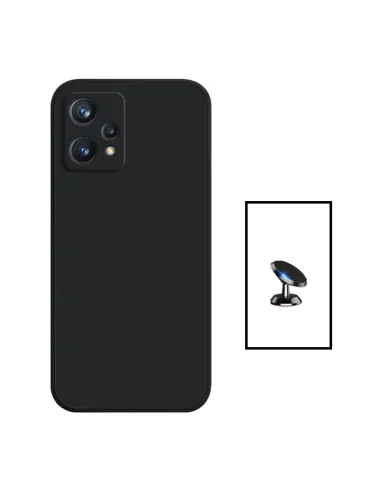 Kit Suporte Magnético + Capa Silicone Líquido para Realme 9 5G - Preto