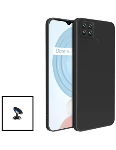 Kit Suporte Magnético + Capa Silicone Líquido para Realme C21Y - Preto