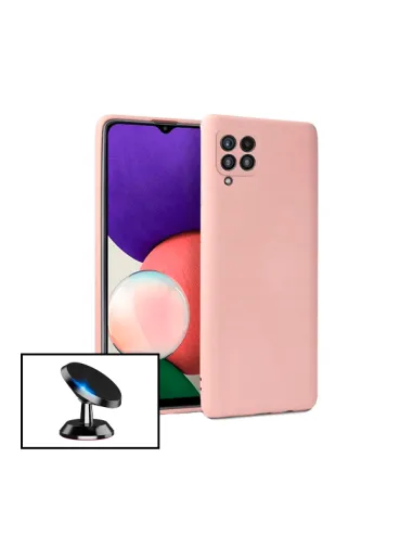 Kit Suporte Magnético + Capa Silicone Líquido para Samsung Galaxy A22 - Rosa