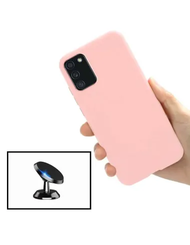 Kit Suporte Magnético + Capa Silicone Líquido para Samsung Galaxy F02s - Rosa