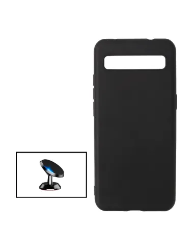 Kit Suporte Magnético + Capa Silicone Líquido para TCL 10 Plus - Preto