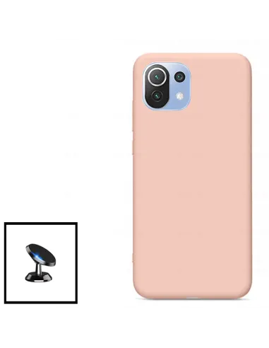 Kit Suporte Magnético + Capa Silicone Líquido para Xiaomi Mi 11 Lite 5G - Rosa