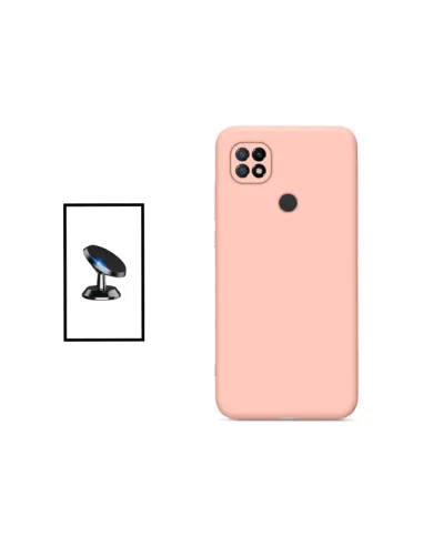 Kit Suporte Magnético + Capa Silicone Líquido para Xiaomi Poco C40 - Rosa