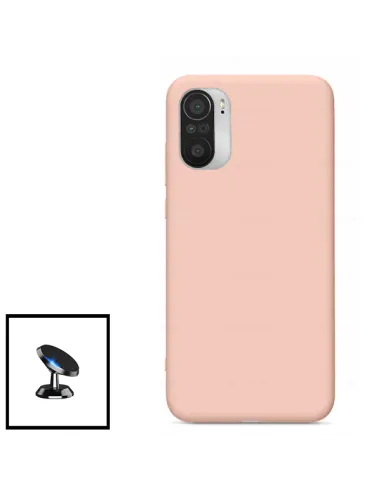 Kit Suporte Magnético + Capa Silicone Líquido para Xiaomi Poco F3 - Rosa