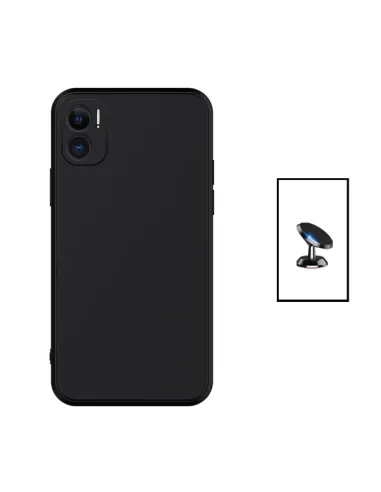 Kit Suporte Magnético + Capa Silicone Líquido para Xiaomi Redmi 11 Prime 5G - Preto