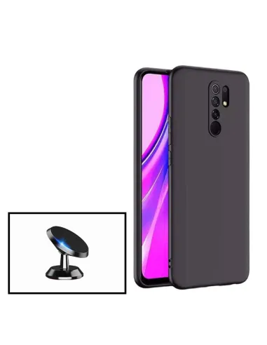 Kit Suporte Magnético + Capa Silicone Líquido para Xiaomi Redmi 9 - Preto